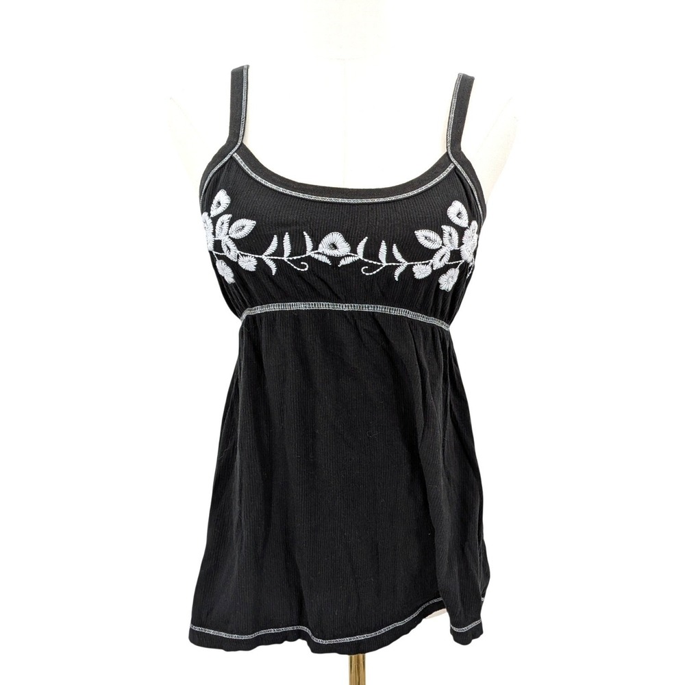Y2K‎ Black Embroidered Babydoll Tank Top Fairy Grunge Cottagecore Small